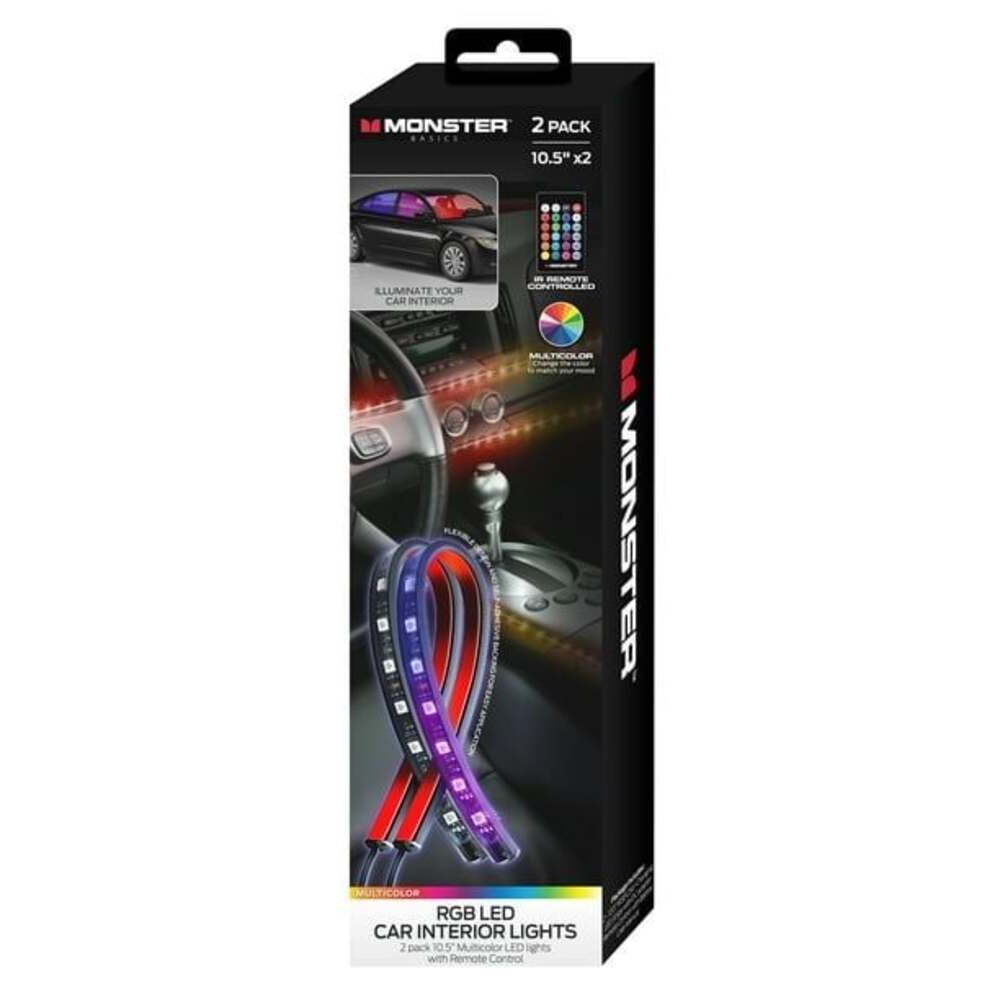 Monster RGB LED Car Interior Lights 2-Pack‎ 10.5" Multicolor Strips with Remote